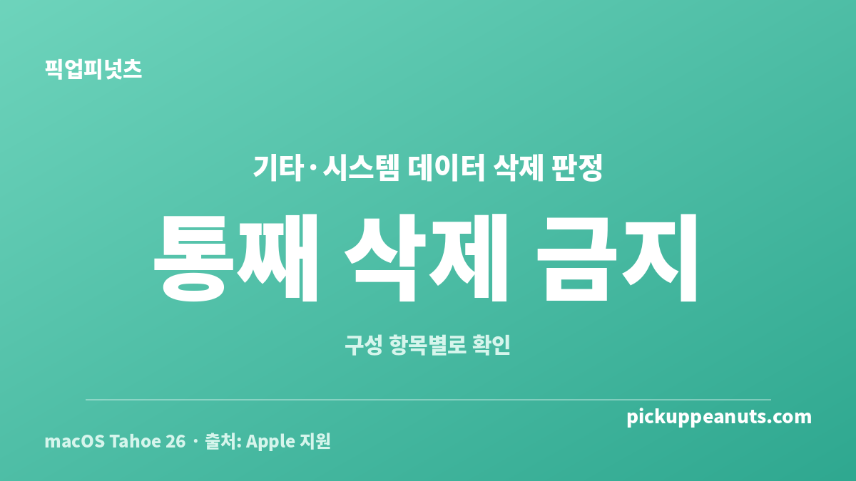 맥 기타 용량과 시스템 데이터는 통째 삭제 금지라는 판정을 보여주는 삭제 안전성 카드