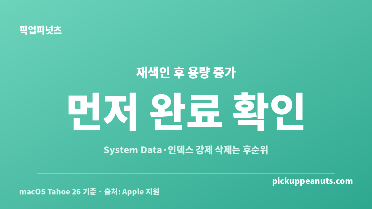 맥 스팟라이트 재색인 후 용량 증가 시 먼저 확인할 항목을 정리한 판단 카드