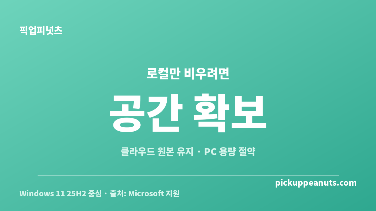 원드라이브 로컬만 비우는 방법에서 공간 확보를 선택하는 비교 카드