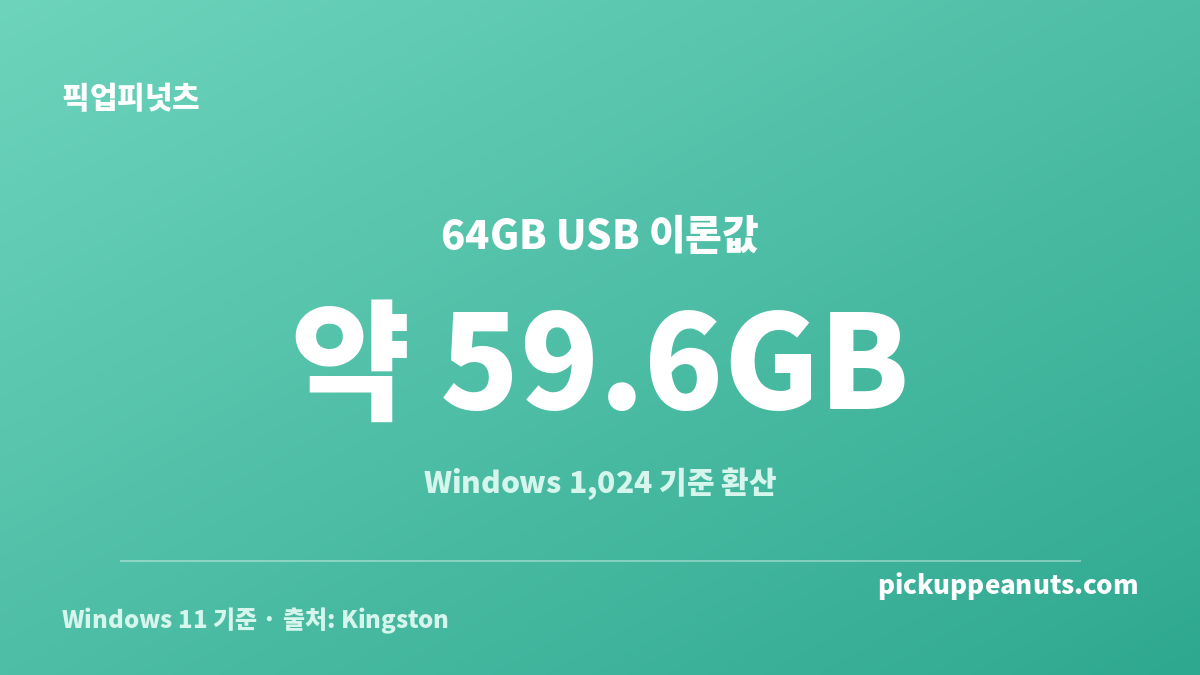 32GB·64GB·128GB·256GB USB 실제 용량의 이론상 Windows 표시값 비교