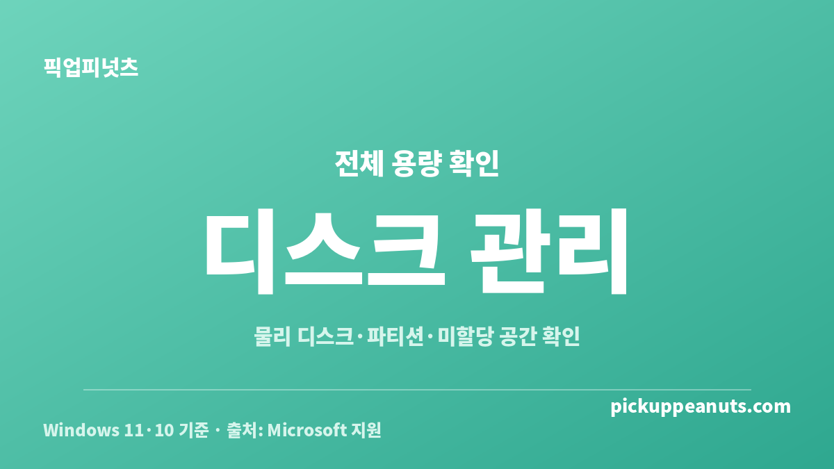 Windows 디스크 관리에서 USB 전체 용량과 파티션 및 미할당 공간을 확인하는 화면