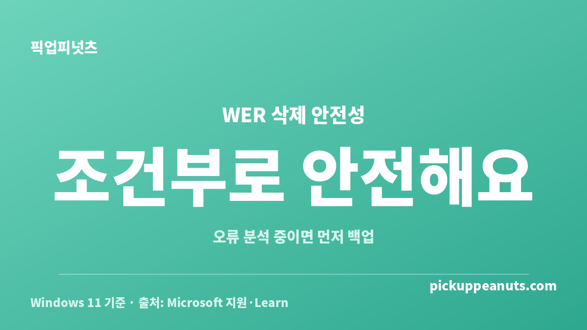 윈도우 오류 보고 파일 WER 항목별 삭제 안전성 판정 카드